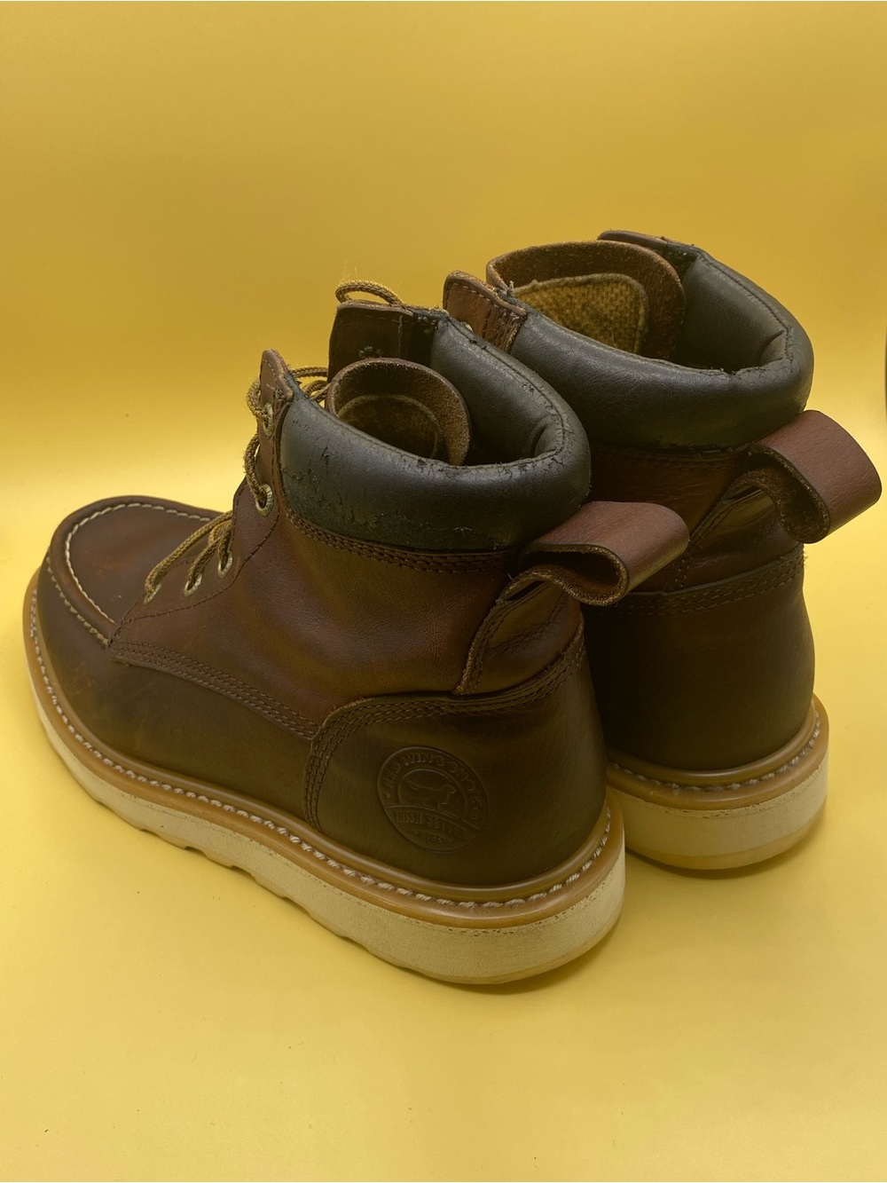 Irish Setter Brown Leather Moc-Toe Work Boots with Lace-Up Collar - Picture 3 of 4